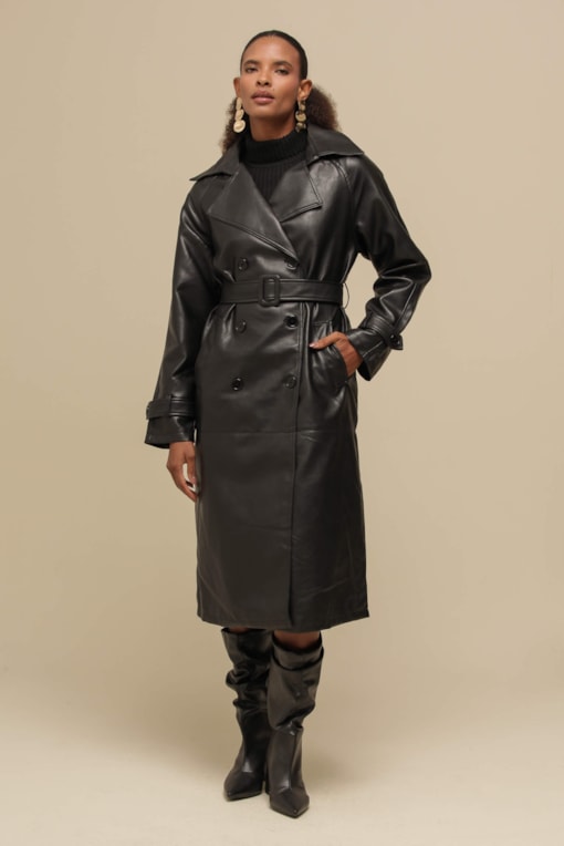 Trench Coat Sobretudo PU   Preto