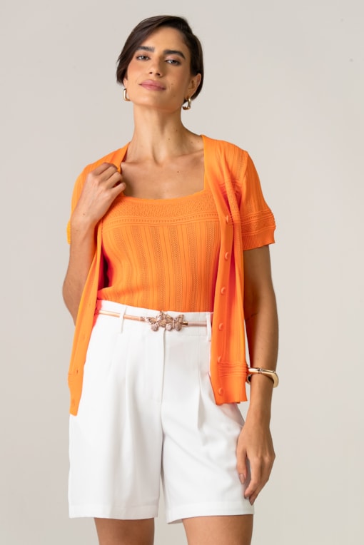 Twin Set Tricot Ponto Desenhado Laranja