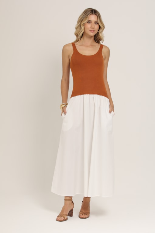 Vestido Balonê Com Tricot  Ferrugem