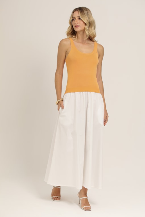 Vestido Balonê Com Tricot  Laranja
