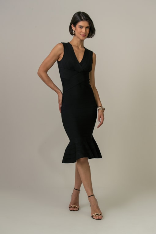Vestido Bandagem Com Saia Trompete Preto