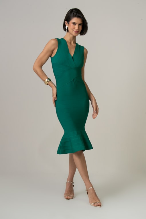Vestido Bandagem Com Saia Trompete Verde 