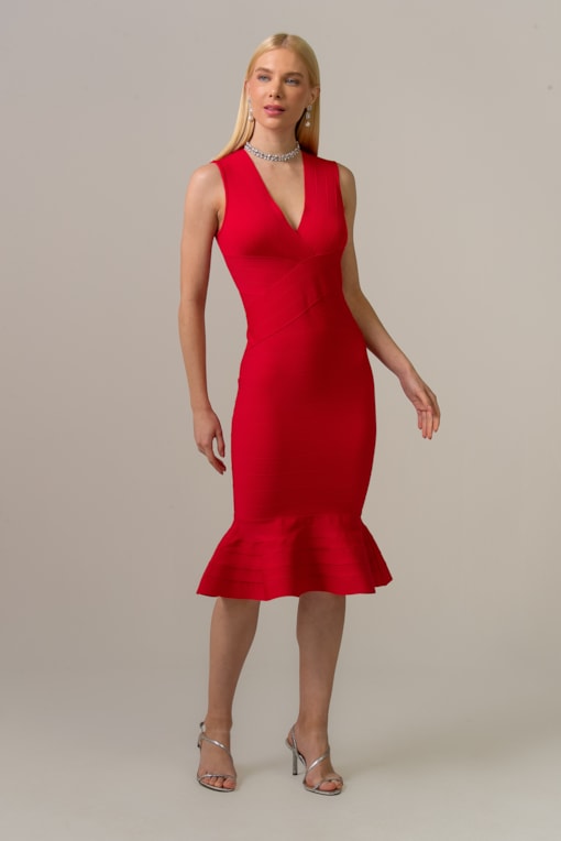 Vestido Bandagem Com Saia Trompete Vermelho