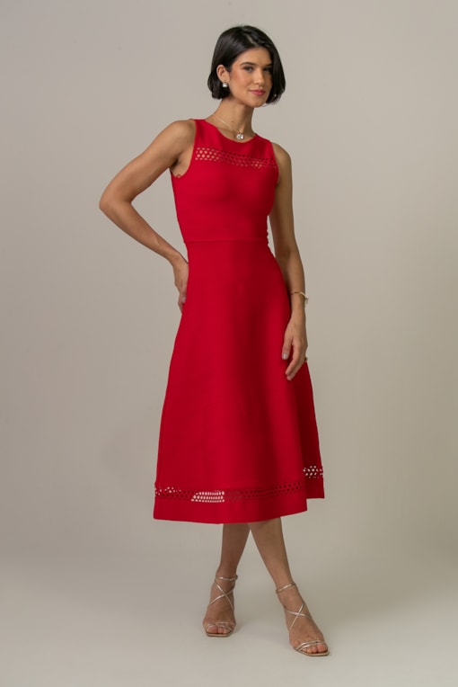 Vestido Bandagem Midi Com Estremeios Vermelho