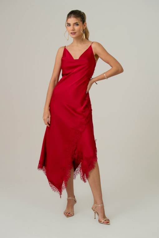 Vestido Cetim Degagê Lacy Vermelho