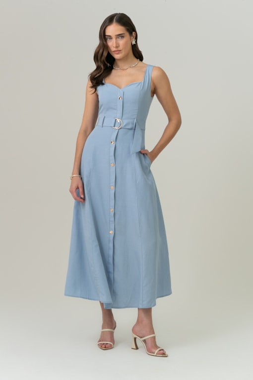 Vestido Chemisier De Alças Azul