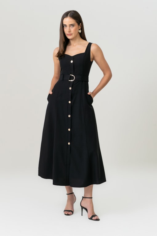 Vestido Chemisier De Alças Preto
