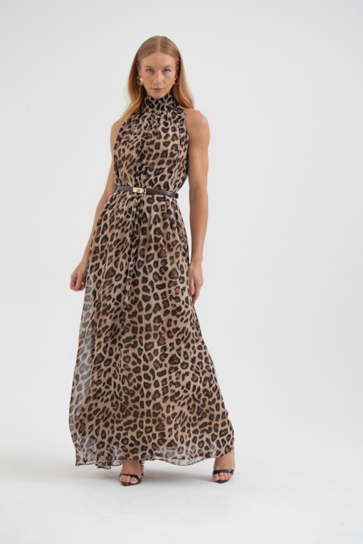 Vestido Chiffon Animal Print Onça