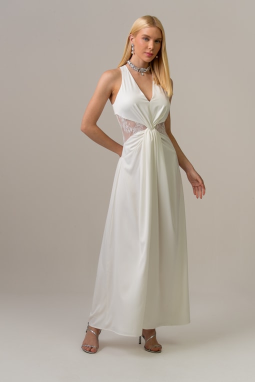 Vestido Com Cut Outs E Renda Branco