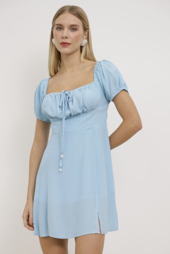 Vestido Coquette Curto Viscose  Azul