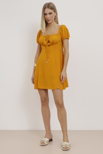 Vestido Coquette Curto Viscose  Laranja
