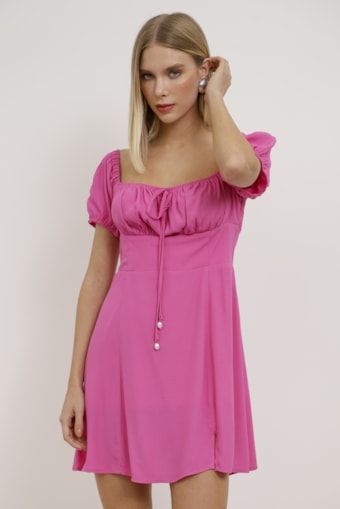 Vestido Coquette Curto Viscose  Pink