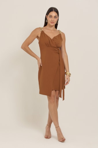 Vestido Curto Alça Corrente  Marrom
