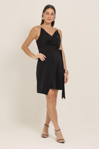 Vestido Curto Alça Corrente  Preto