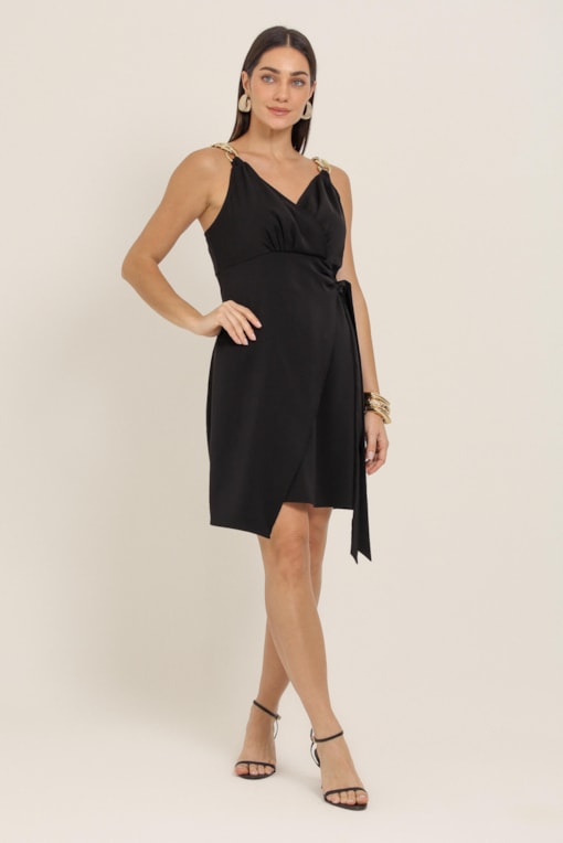 Vestido Curto Alça Corrente  Preto