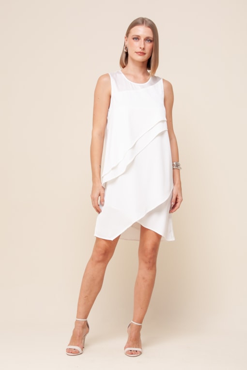 Vestido Curto Babados Fluído   Off-white