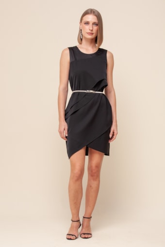 Vestido Curto Babados Fluído   Preto