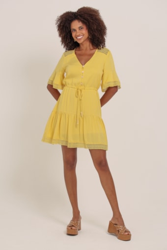 Vestido Curto Boho Amarelo