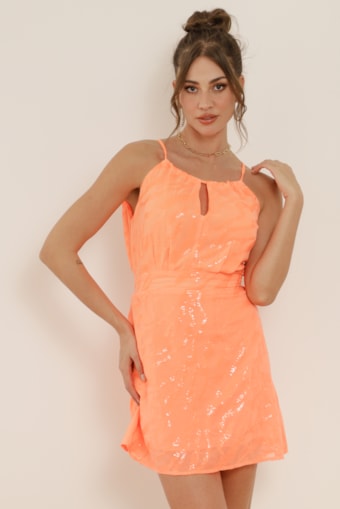 Vestido Curto Chiffon Neon  Laranja