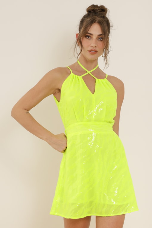 Vestido Curto Chiffon Neon  Lima