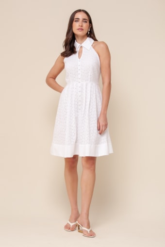Vestido Curto Gola Laise   Branco