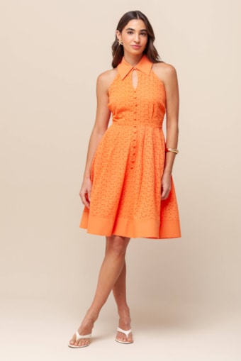 Vestido Curto Gola Laise   Laranja