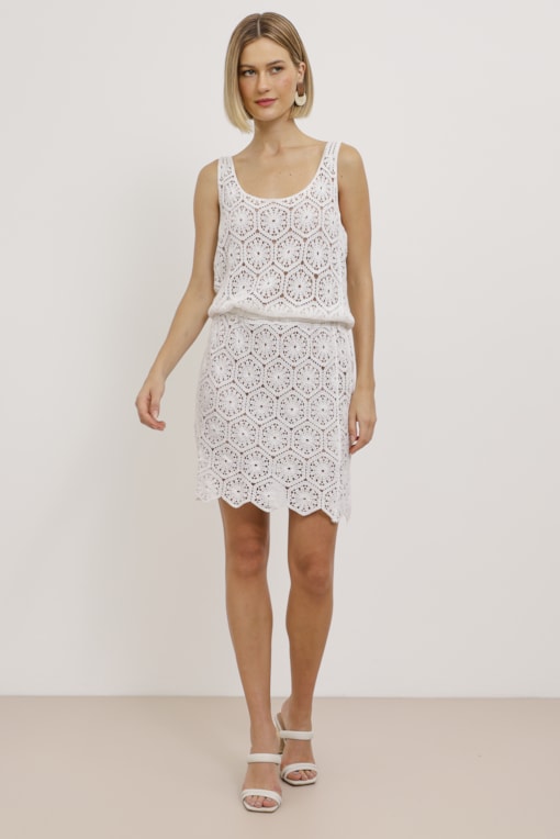 Vestido Curto Renda Crochet Off-white