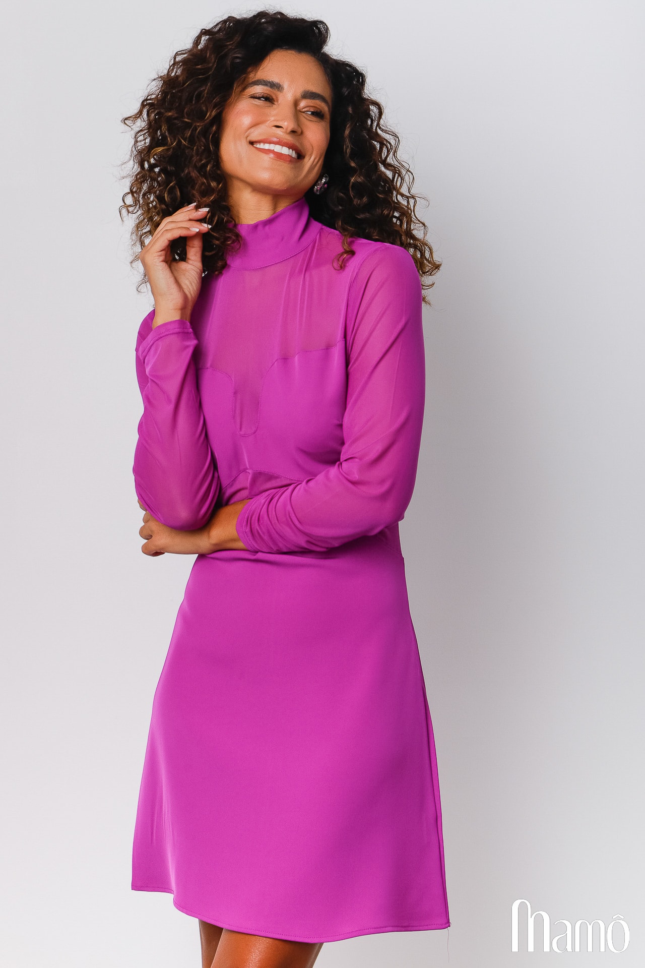 Vestido Curto Tule Gola Alta Roxo 