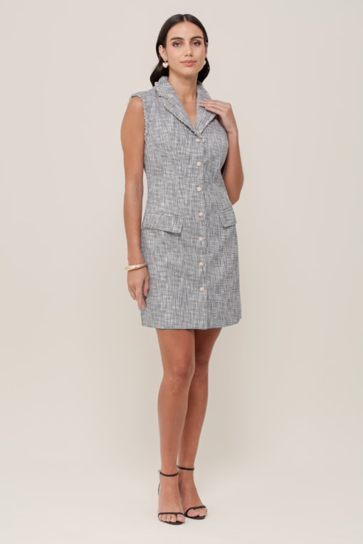 Vestido Em Tweed Detalhe Franjas Preto