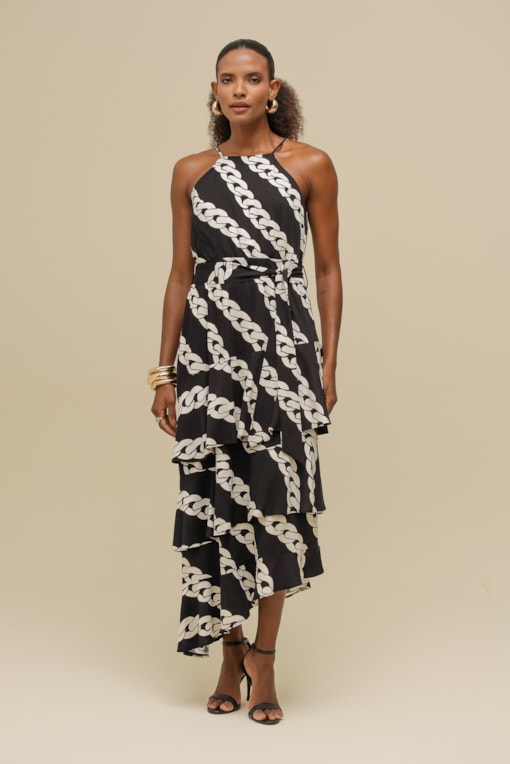 Vestido Estampado Corrente Preto