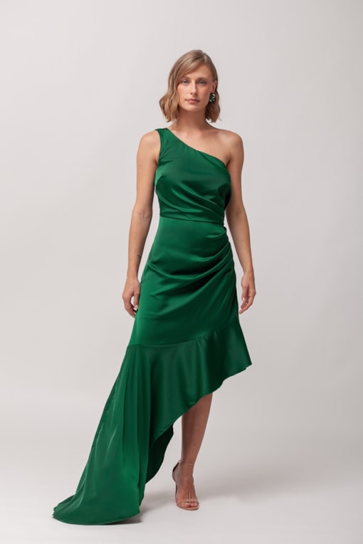 Vestido Festa Babados Assimétrico Verde 