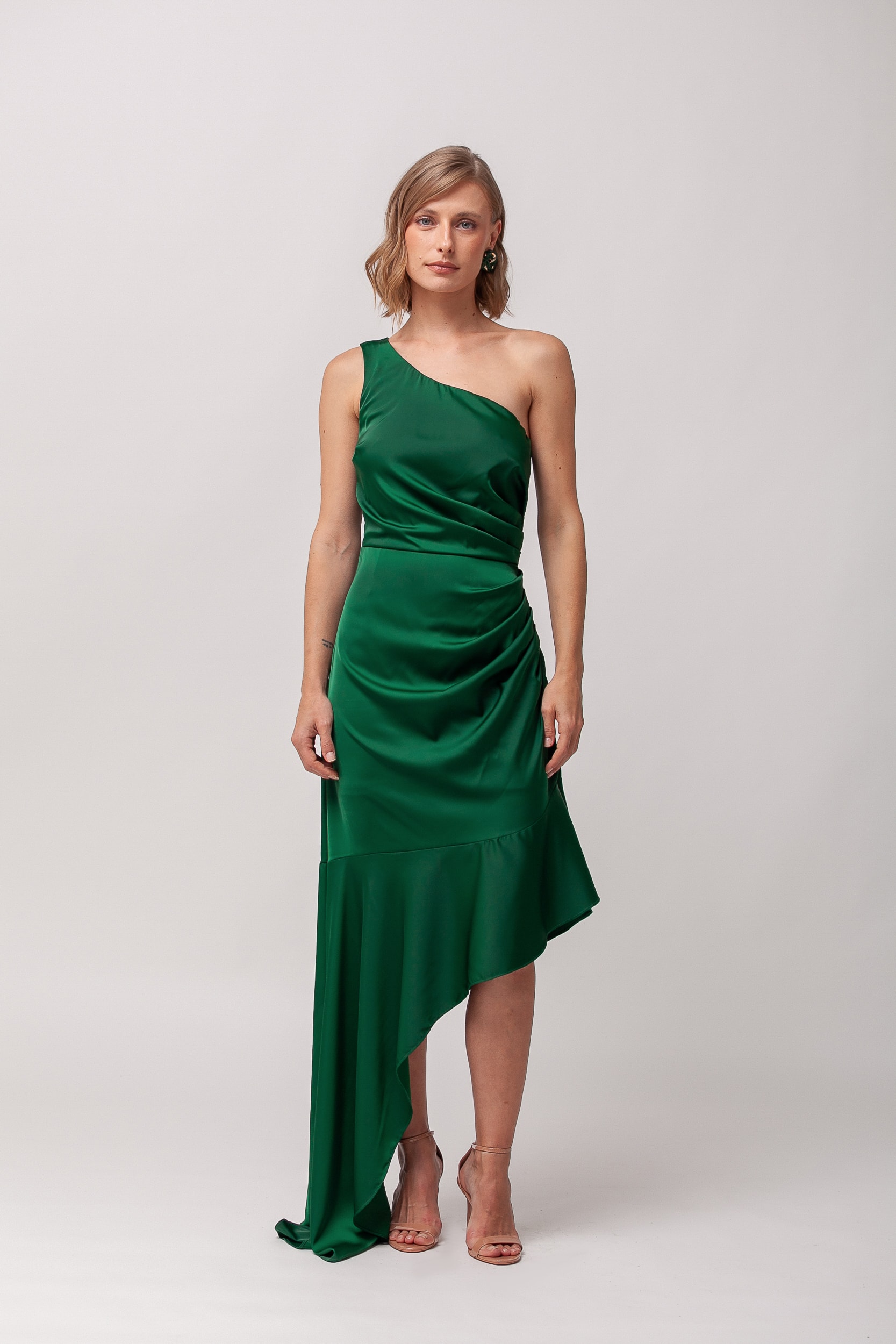 Vestido Festa Babados Assimétrico Verde