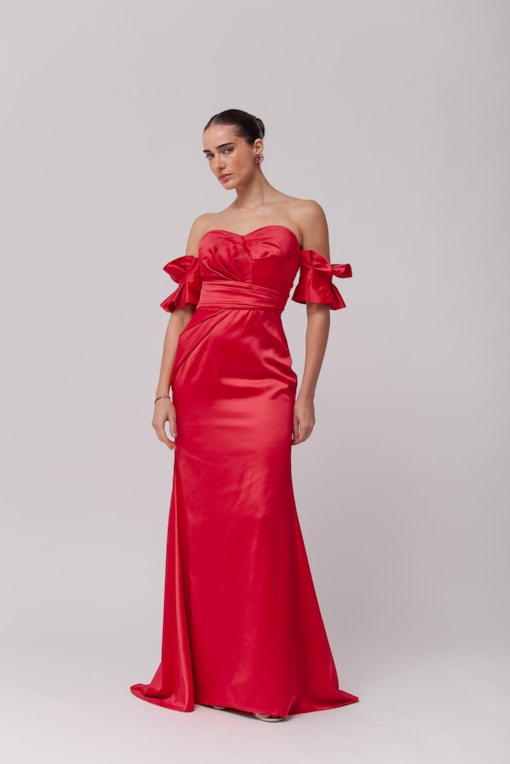 Vestido Festa Manga Babados Removível  Vermelho