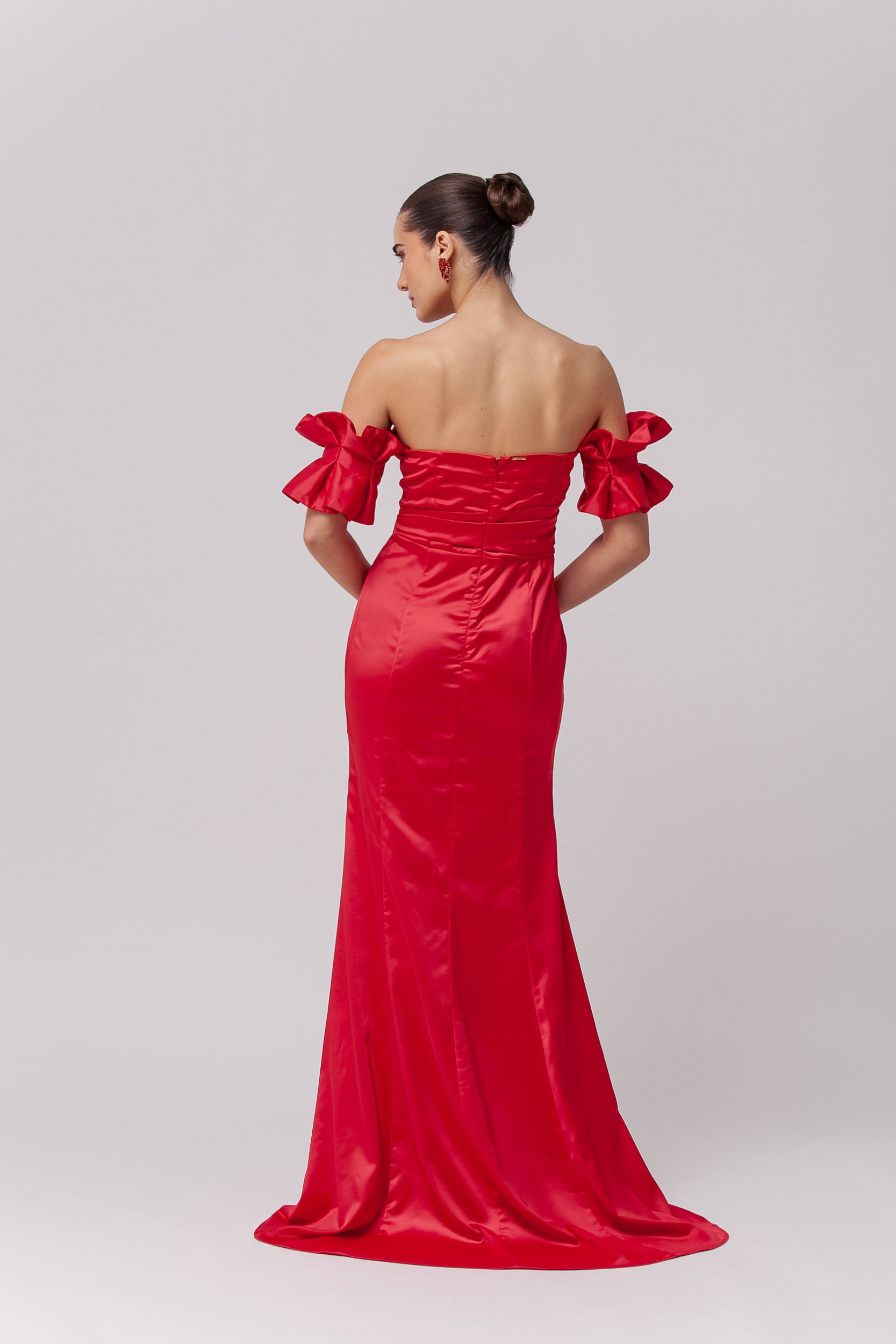 Vestido Festa Manga Babados Removível  Vermelho