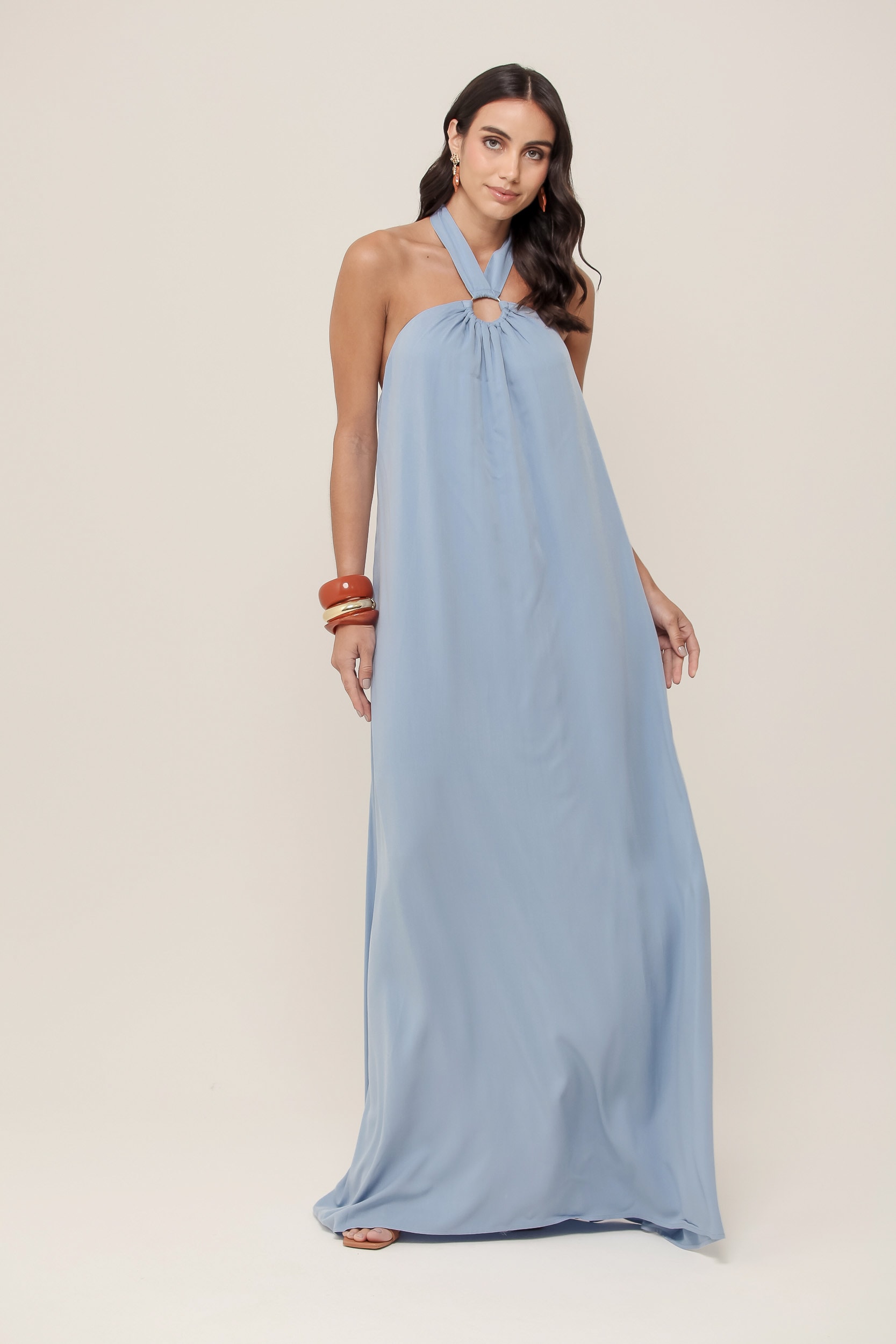Vestido Frente Única Viscose Azul