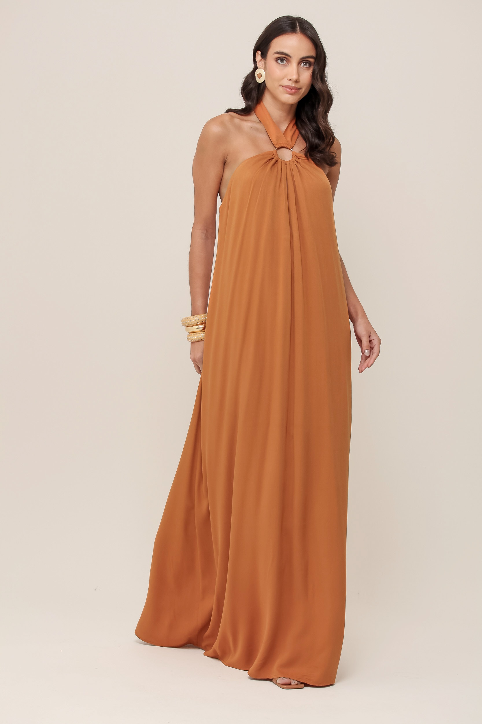 Vestido Frente Única Viscose Caramelo