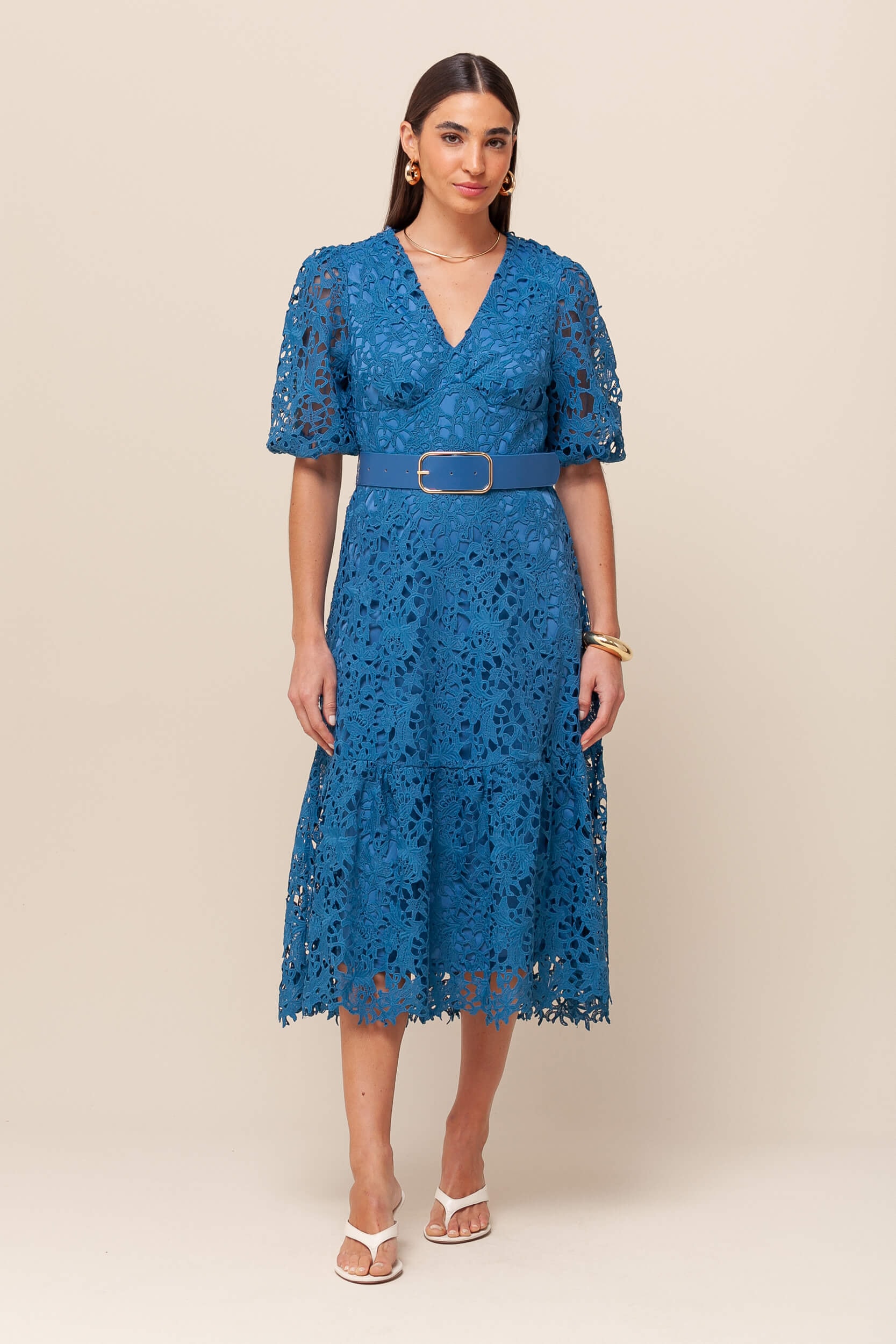 Vestido Guipir Manga Princesa  Azul