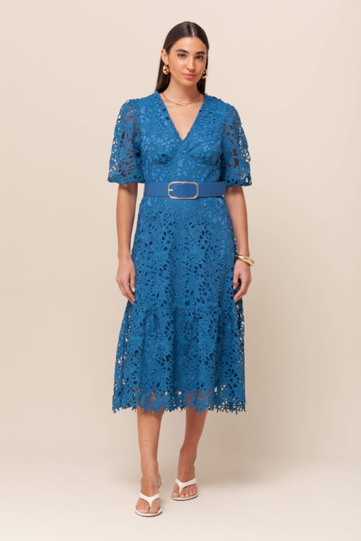 Vestido Guipir Manga Princesa  Azul
