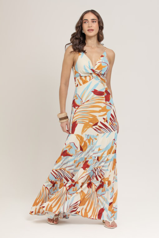 Vestido Longo Aquarela do Brasil Laranja