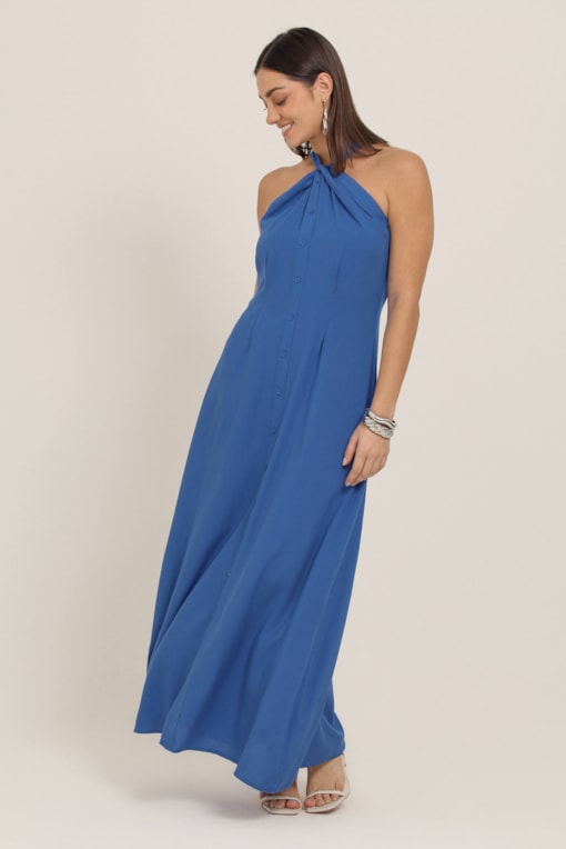 Vestido Longo Cava Americana Azul