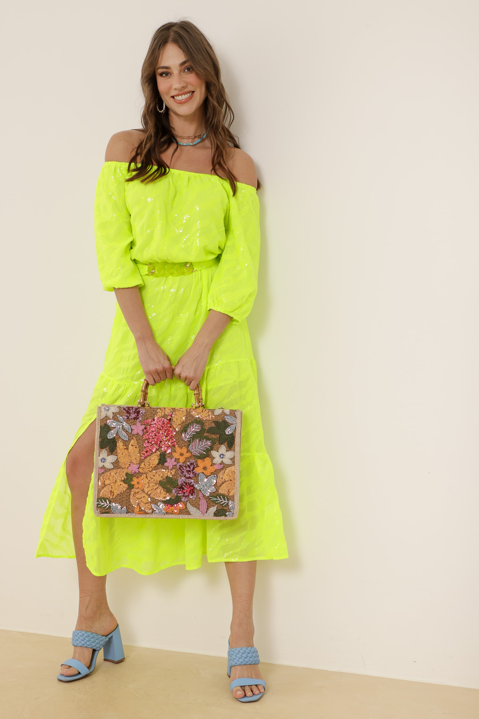 Vestido Longo Chiffon Neon  Lima