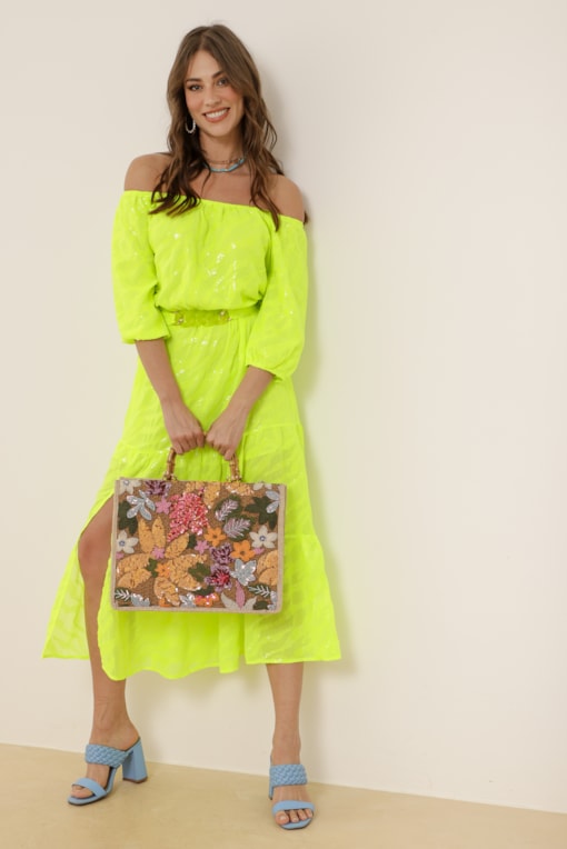 Vestido Longo Chiffon Neon  Lima