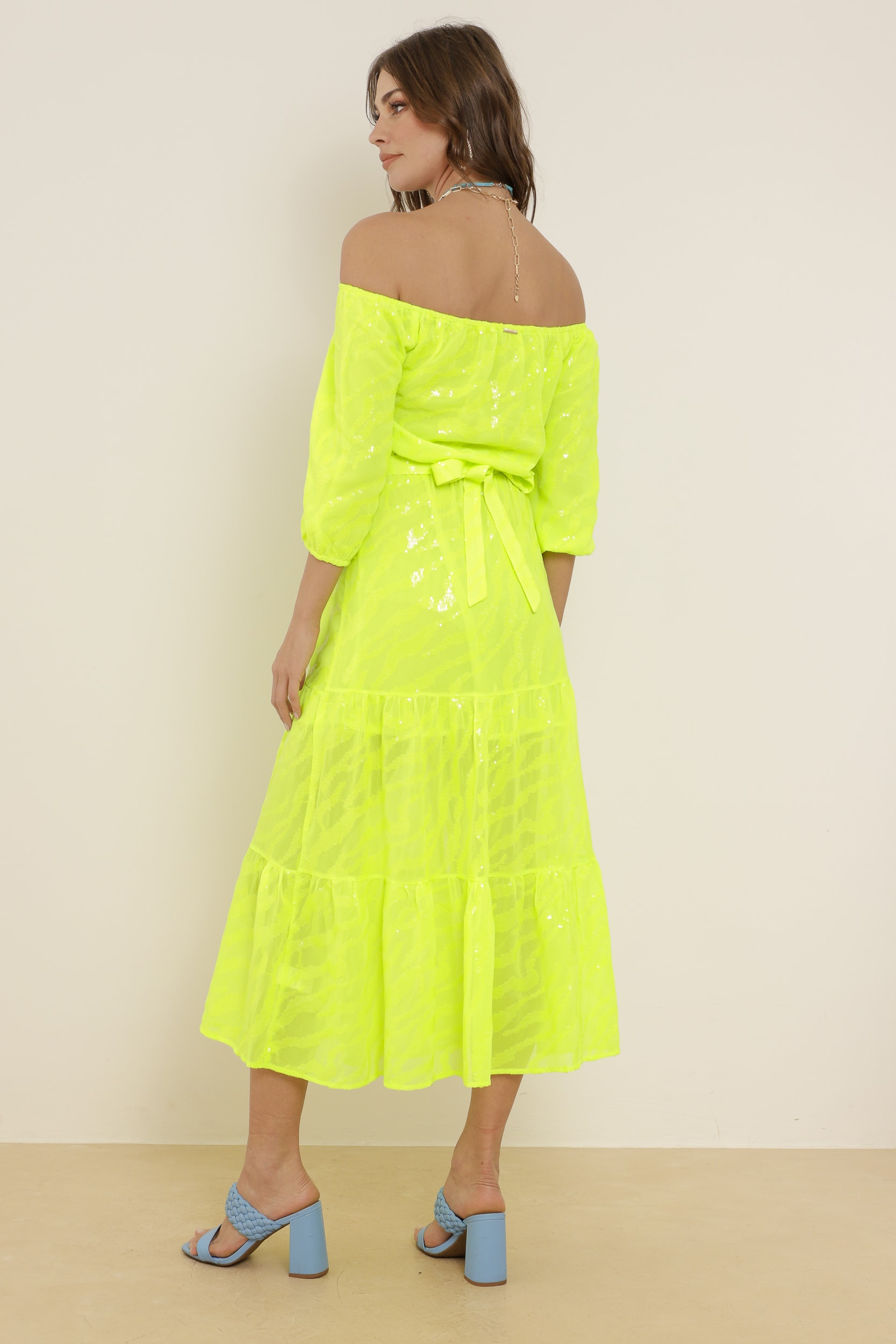 Vestido Longo Chiffon Neon  Lima