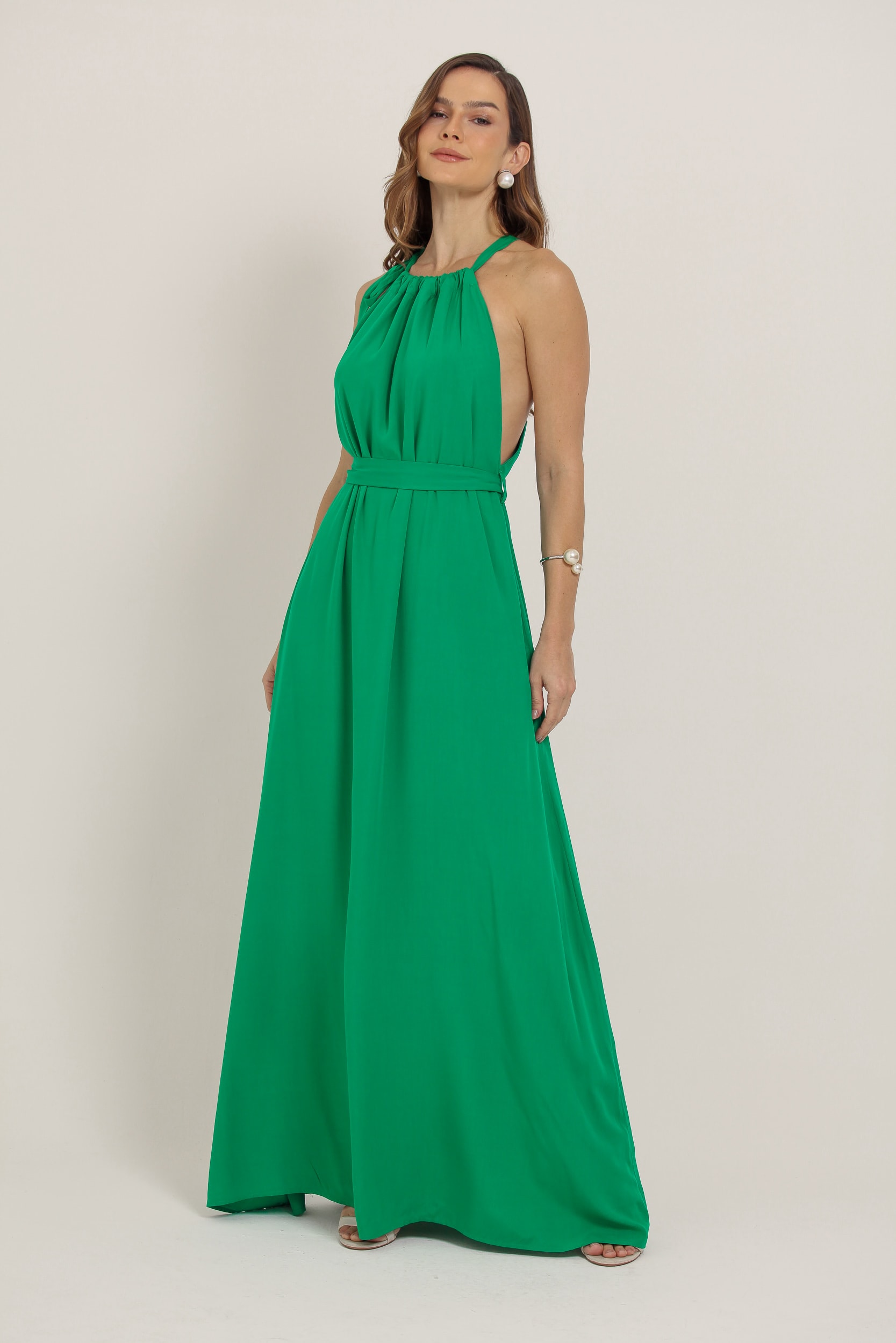Vestido Longo Com Amarração Verde 
