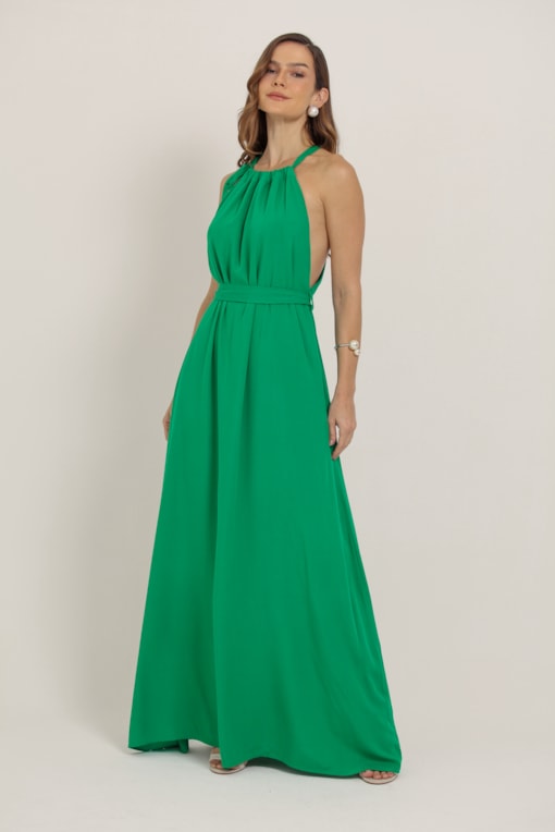 Vestido Longo Com Amarração Verde 