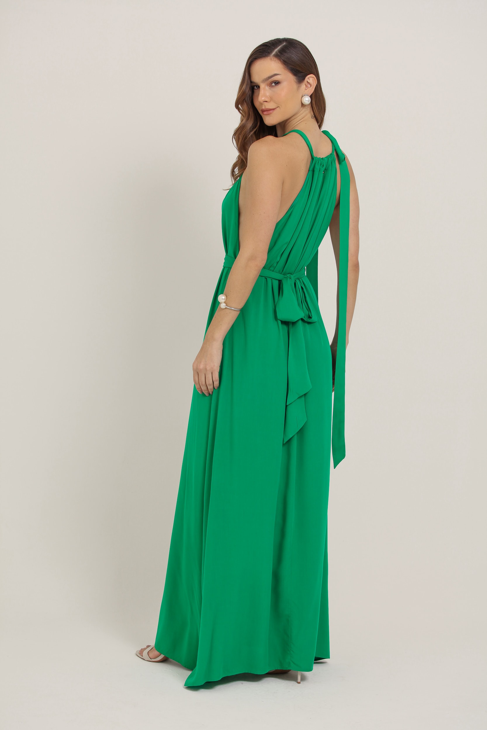 Vestido Longo Com Amarração Verde 