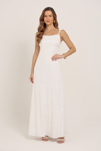 Vestido Longo Com Detalhe Corda Alça Branco