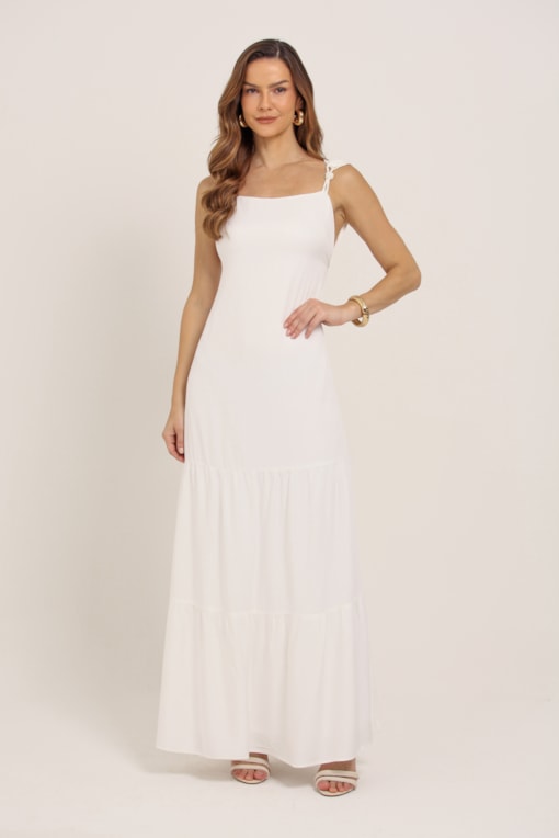 Vestido Longo Com Detalhe Corda Alça Branco