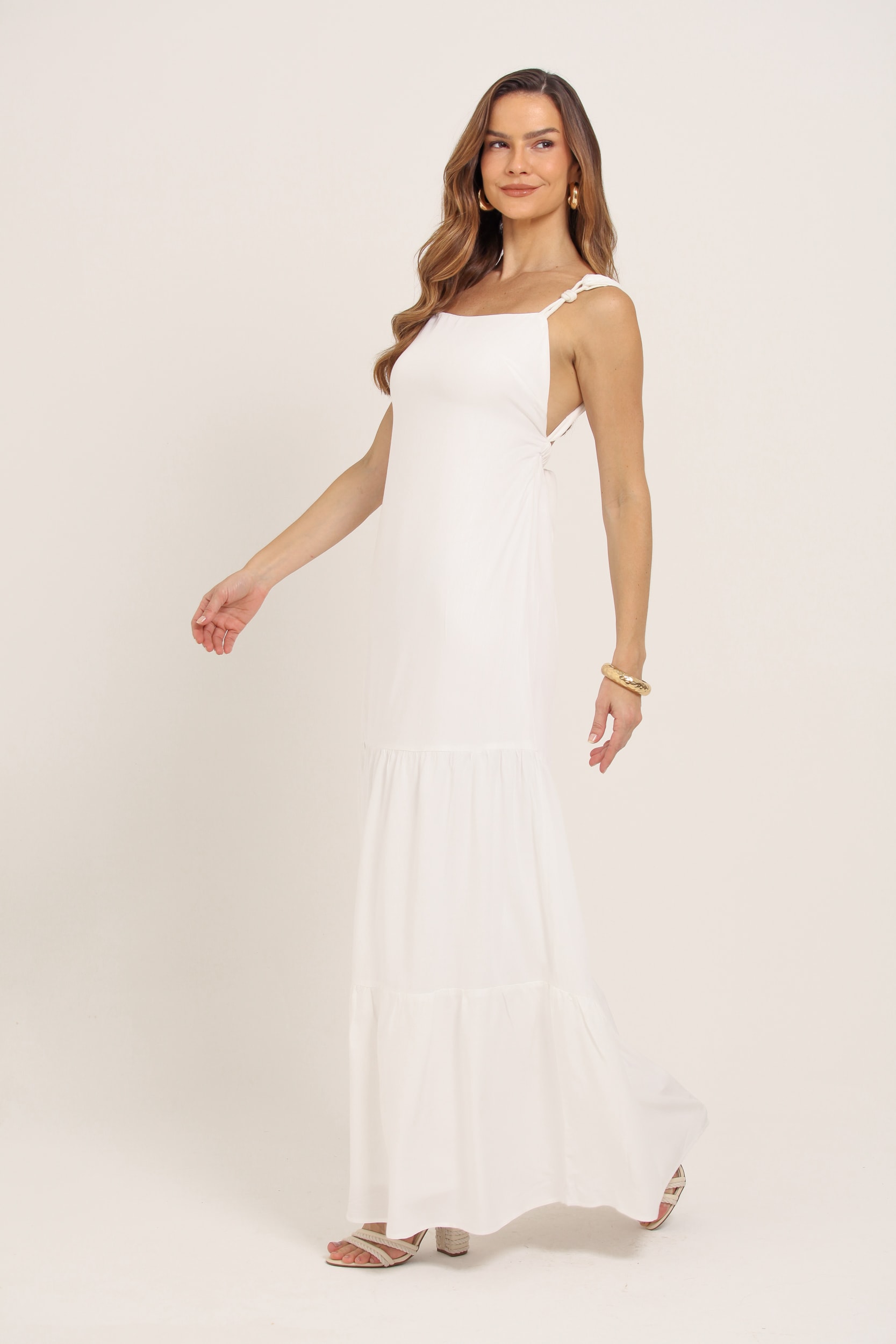 Vestido Longo Com Detalhe Corda Alça Branco