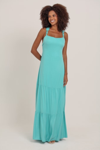 Vestido Longo Com Detalhe Corda Alça Verde água